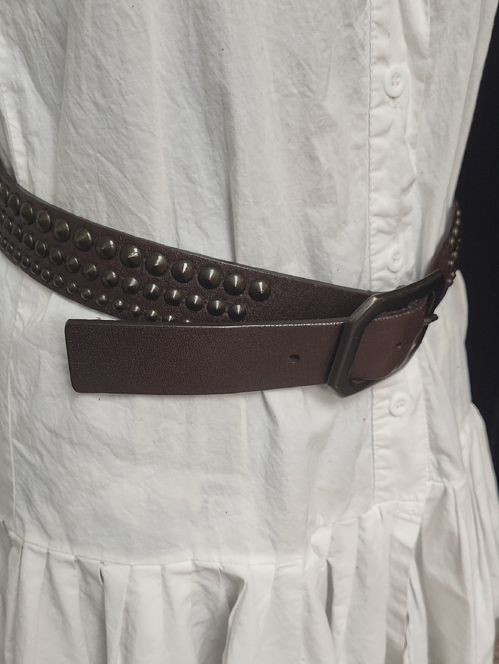 Nine West Dark Brown STUDDED Textured Leather Belt, Small